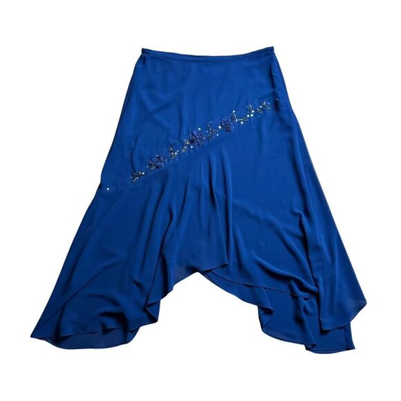 Y2K Adrianna Papell Handkerchief Skirt Women's Size‎ 10 Blue Embellished Midi - Picture 1 of 8